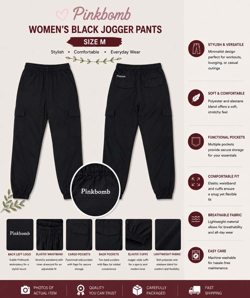 Pinkbomb Women's Black Cargo Jogger Pants Size M